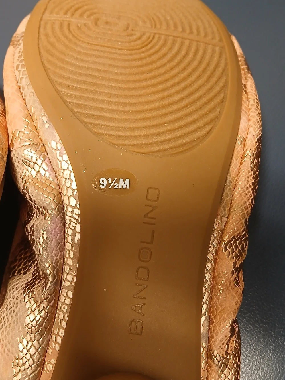 Bandalino Metallic Peach Snake-Effect Ballet Flats